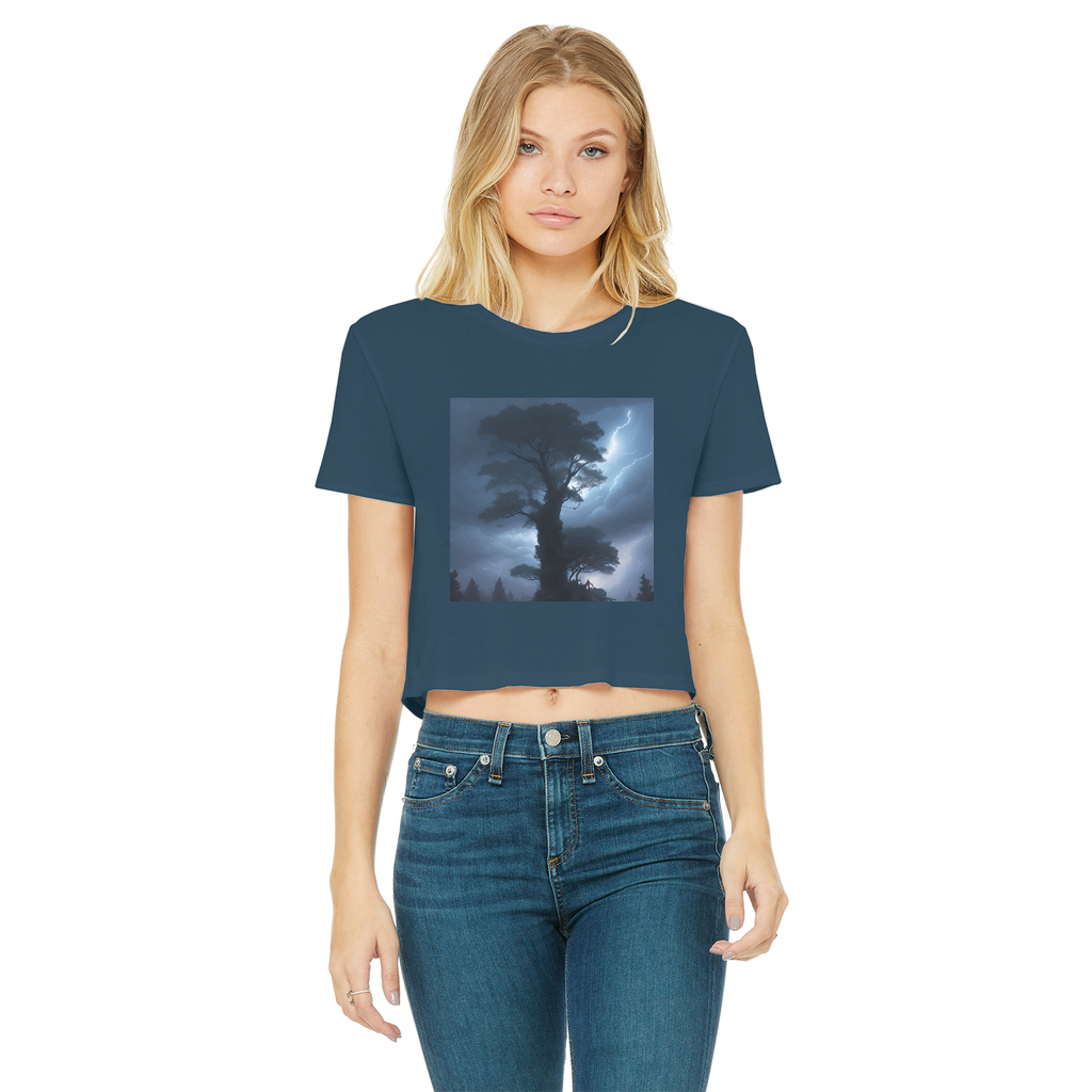 Stormy Clouds and Treetops Classic Women's Cropped Raw Edge T-Shirt