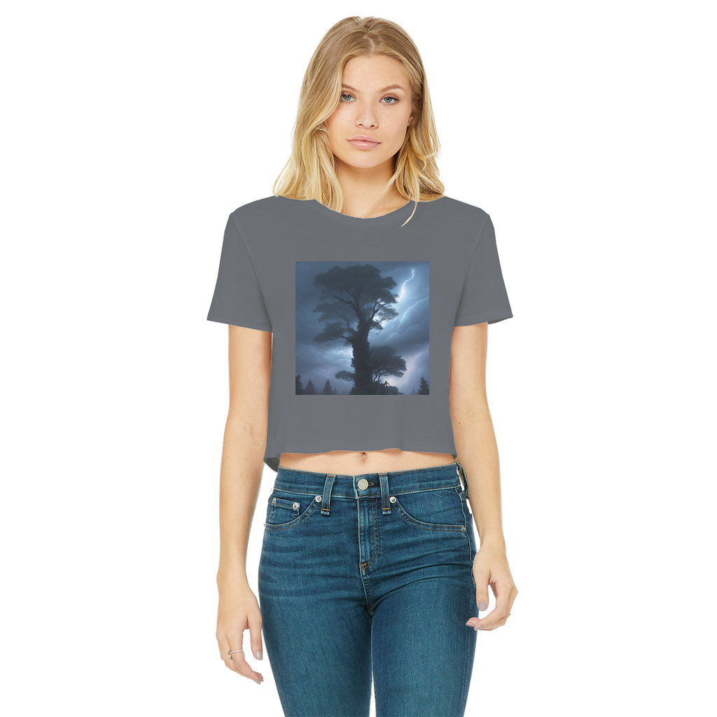 Stormy Clouds and Treetops Classic Women's Cropped Raw Edge T-Shirt