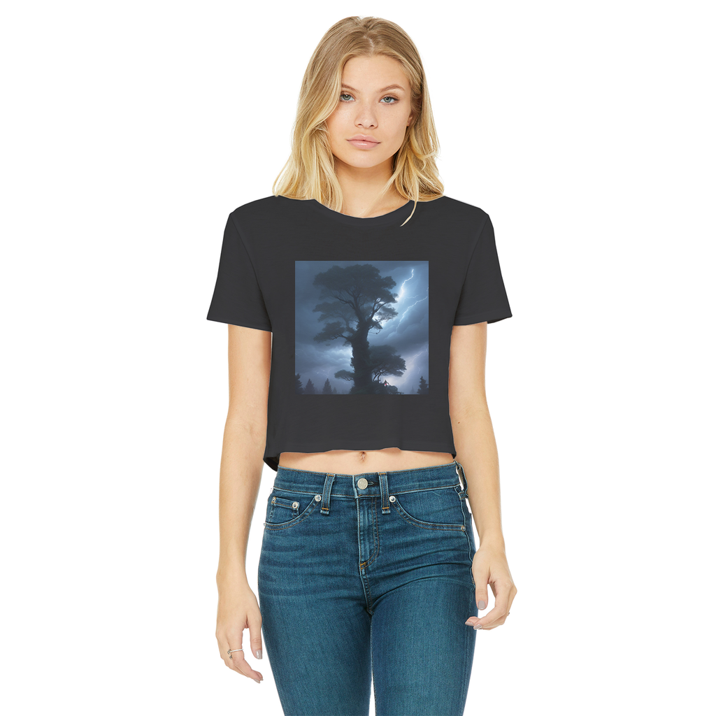 Stormy Clouds and Treetops Classic Women's Cropped Raw Edge T-Shirt