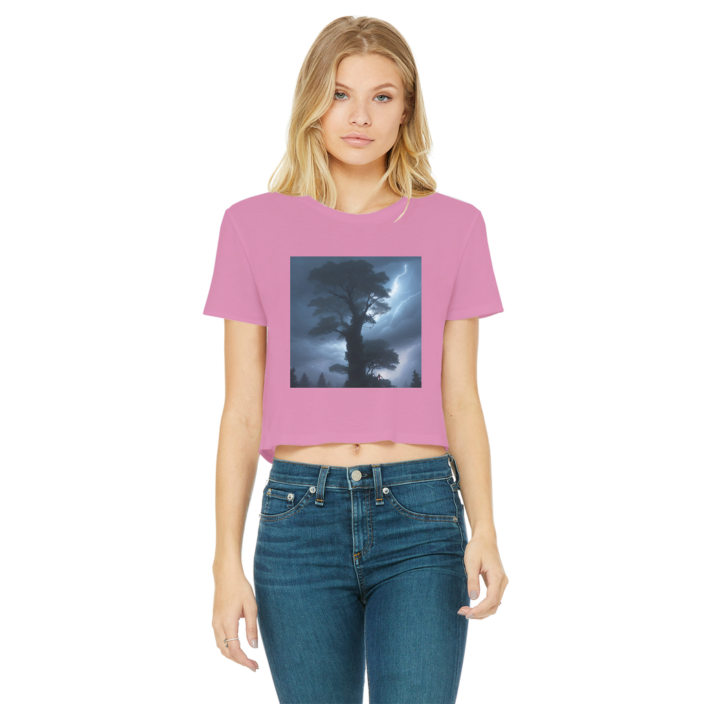 Stormy Clouds and Treetops Classic Women's Cropped Raw Edge T-Shirt