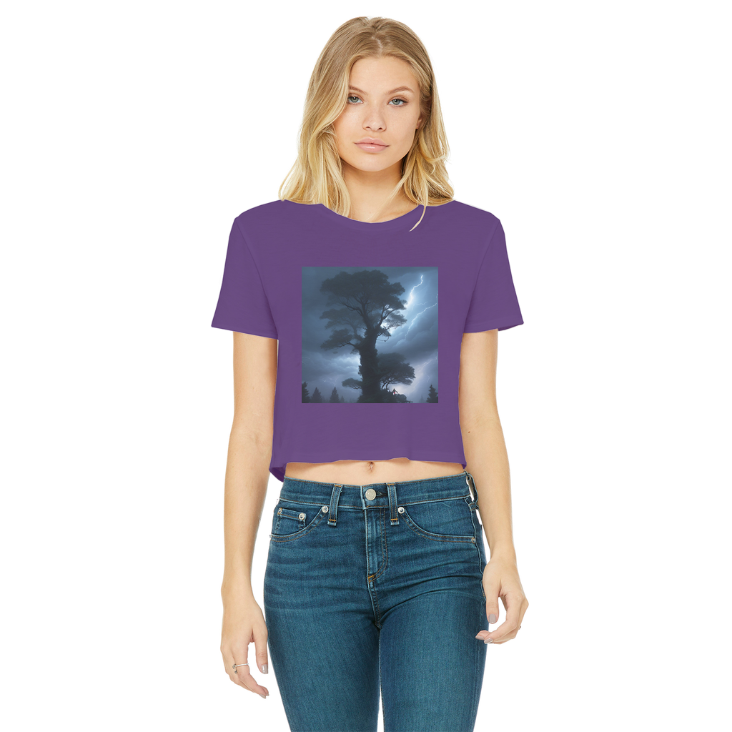 Stormy Clouds and Treetops Classic Women's Cropped Raw Edge T-Shirt