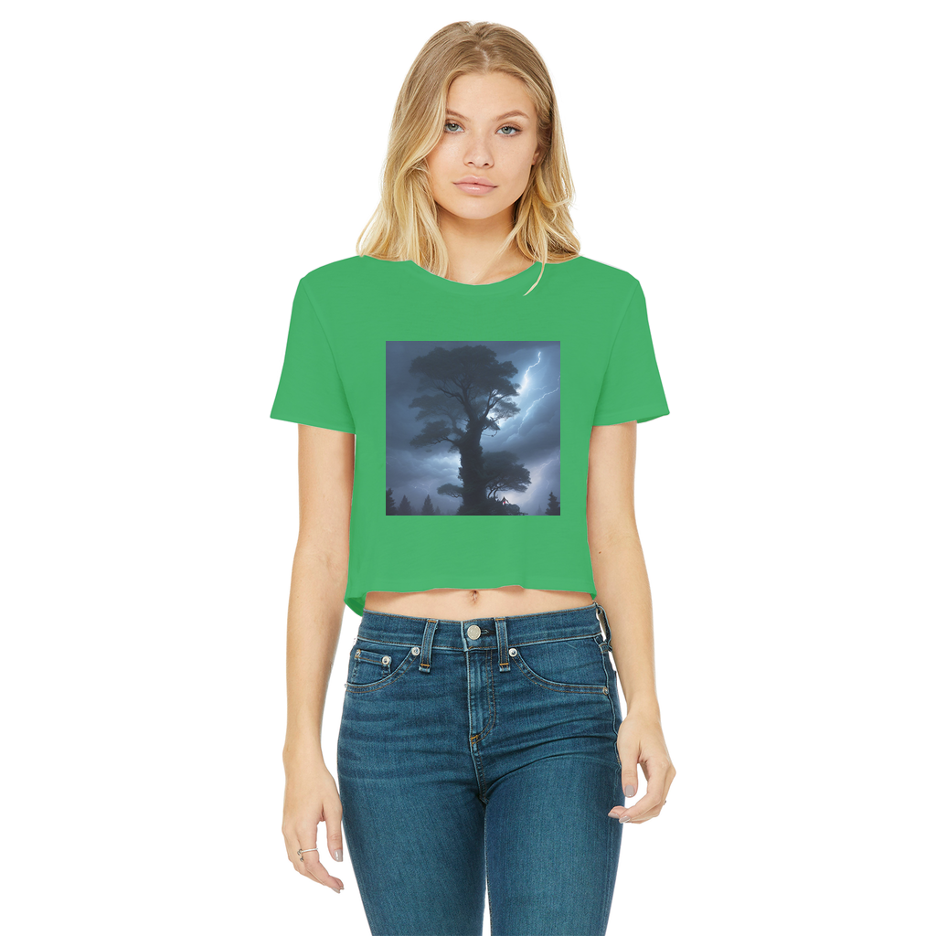 Stormy Clouds and Treetops Classic Women's Cropped Raw Edge T-Shirt