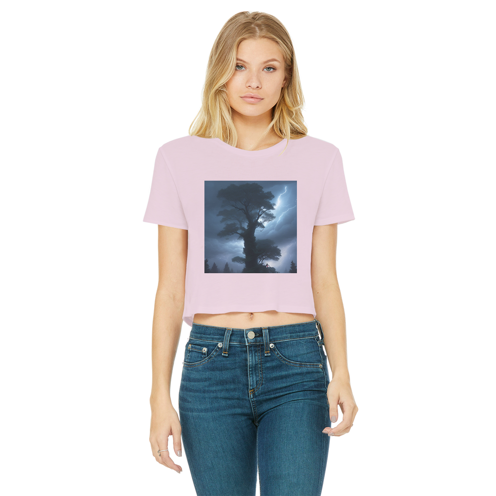 Stormy Clouds and Treetops Classic Women's Cropped Raw Edge T-Shirt