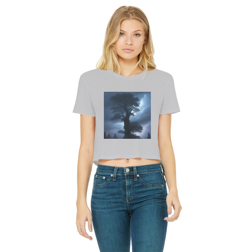 Stormy Clouds and Treetops Classic Women's Cropped Raw Edge T-Shirt