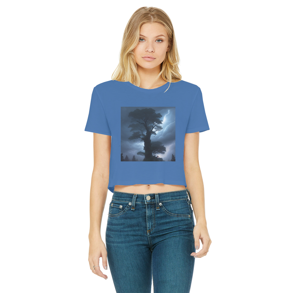 Stormy Clouds and Treetops Classic Women's Cropped Raw Edge T-Shirt