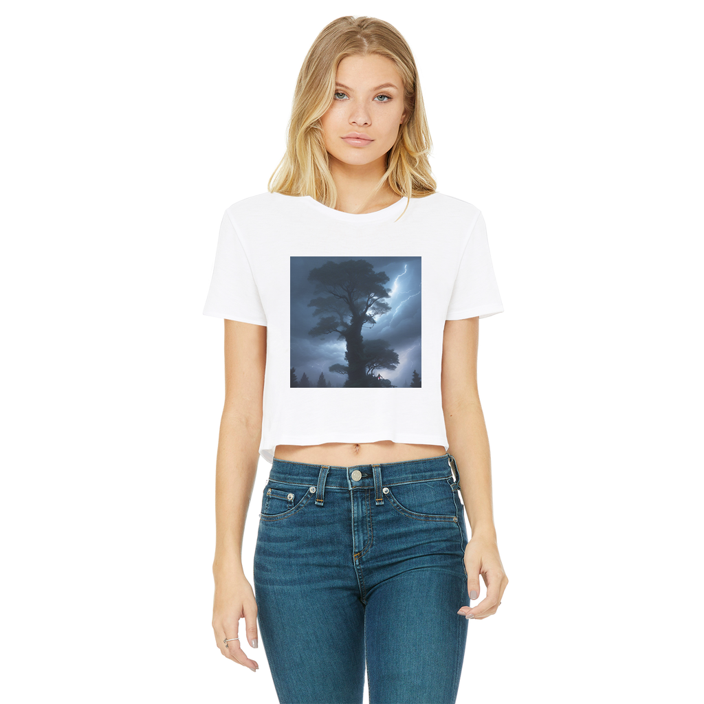 Stormy Clouds and Treetops Classic Women's Cropped Raw Edge T-Shirt