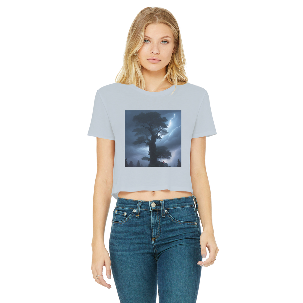 Stormy Clouds and Treetops Classic Women's Cropped Raw Edge T-Shirt